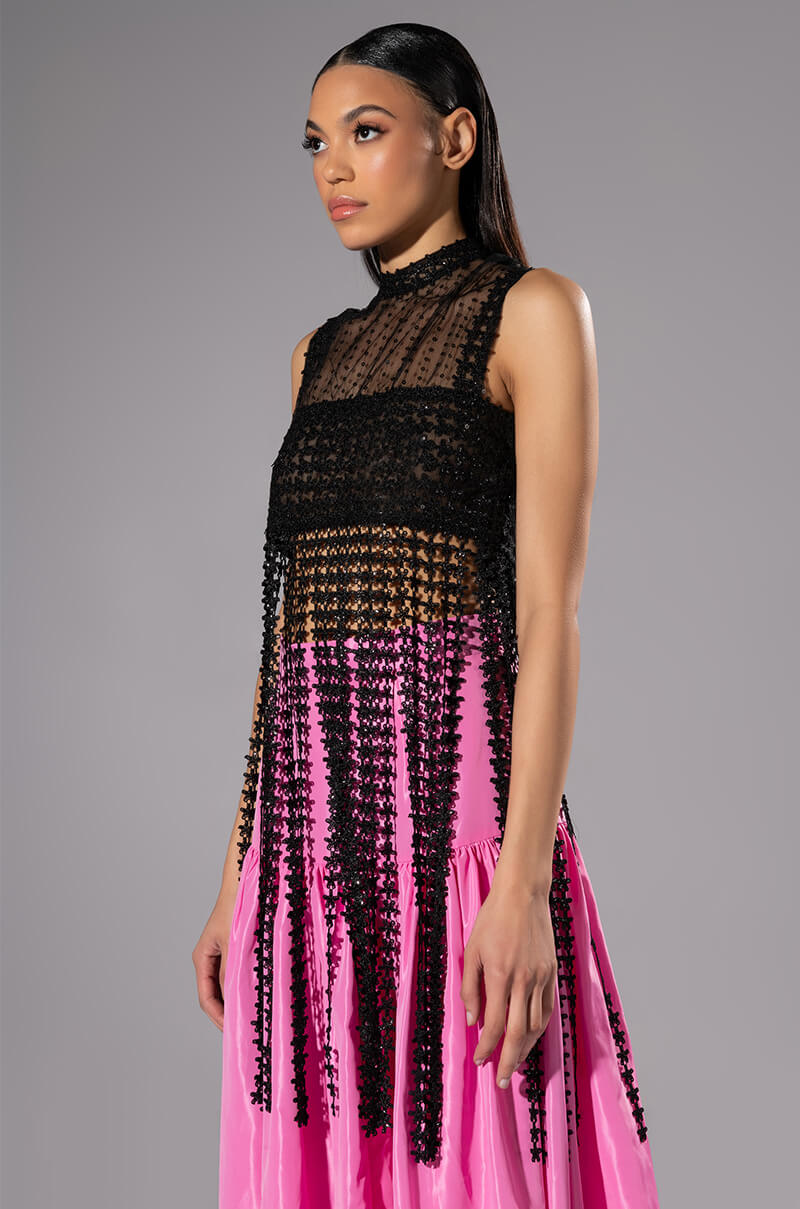 Front View River Lace Fringed Sleeveless Top