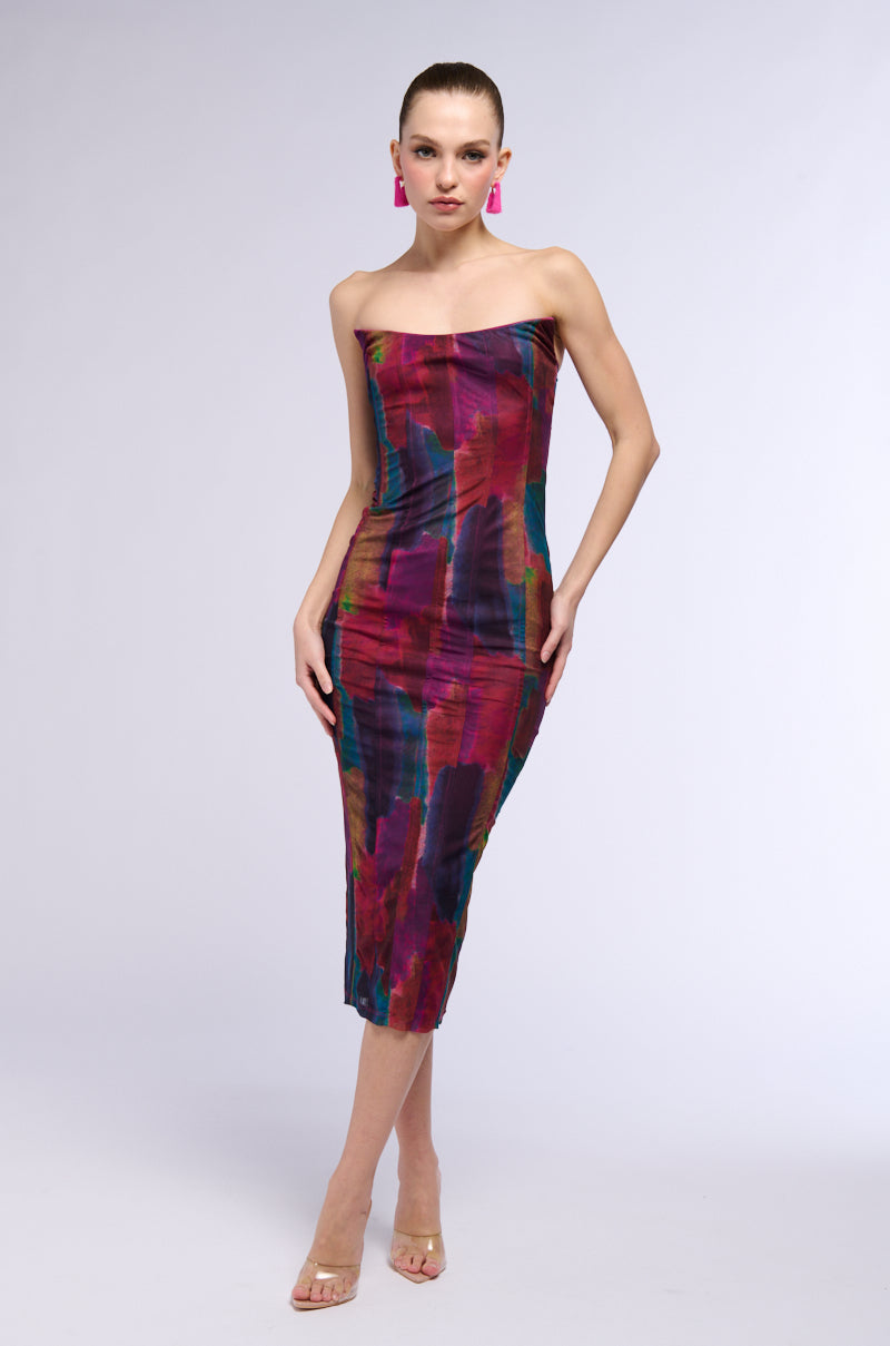 Front View Rizza Printed Mesh Midi Dress