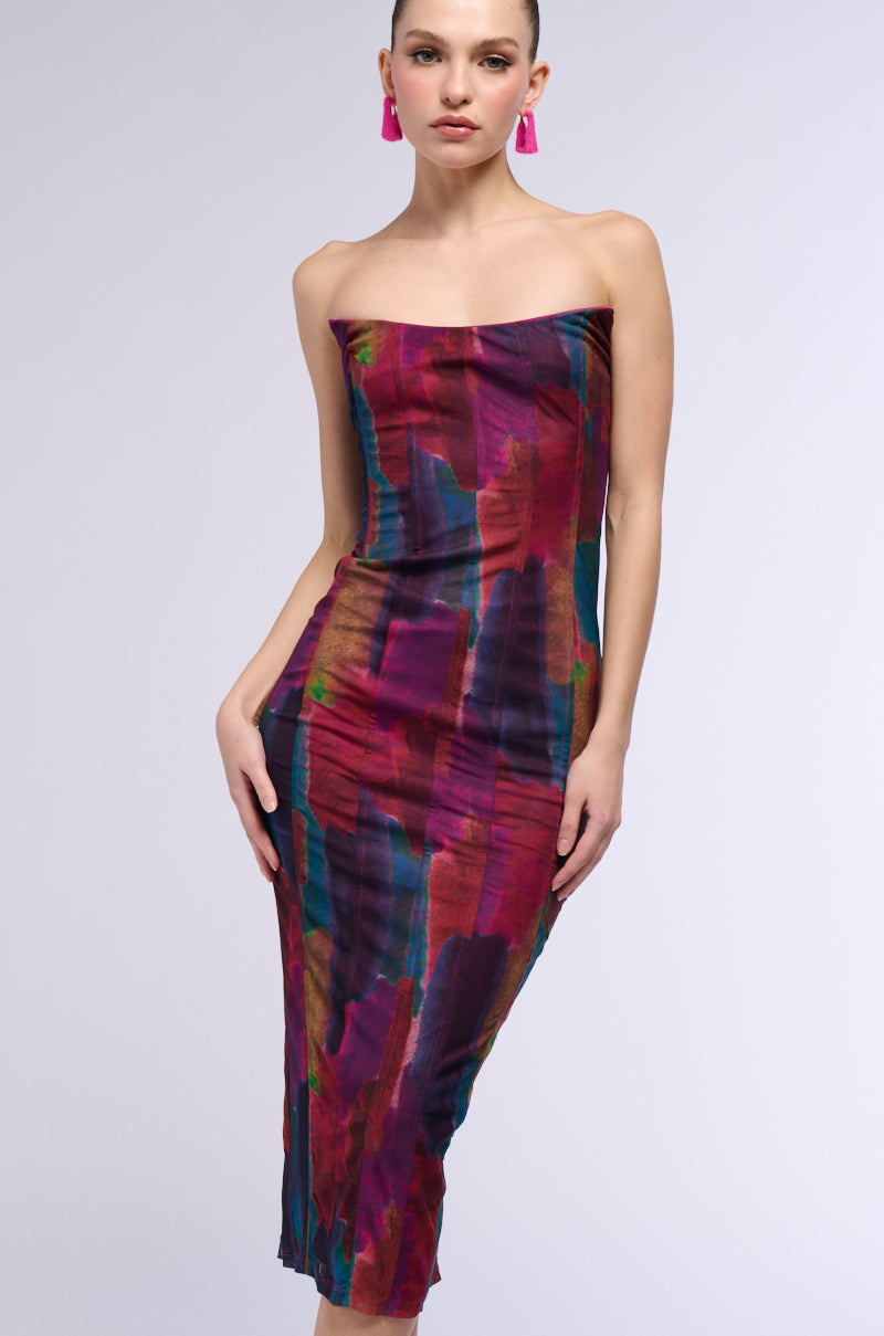 Side View Rizza Printed Mesh Midi Dress