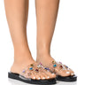 Front View Roana Black Embellished Flat Sandal