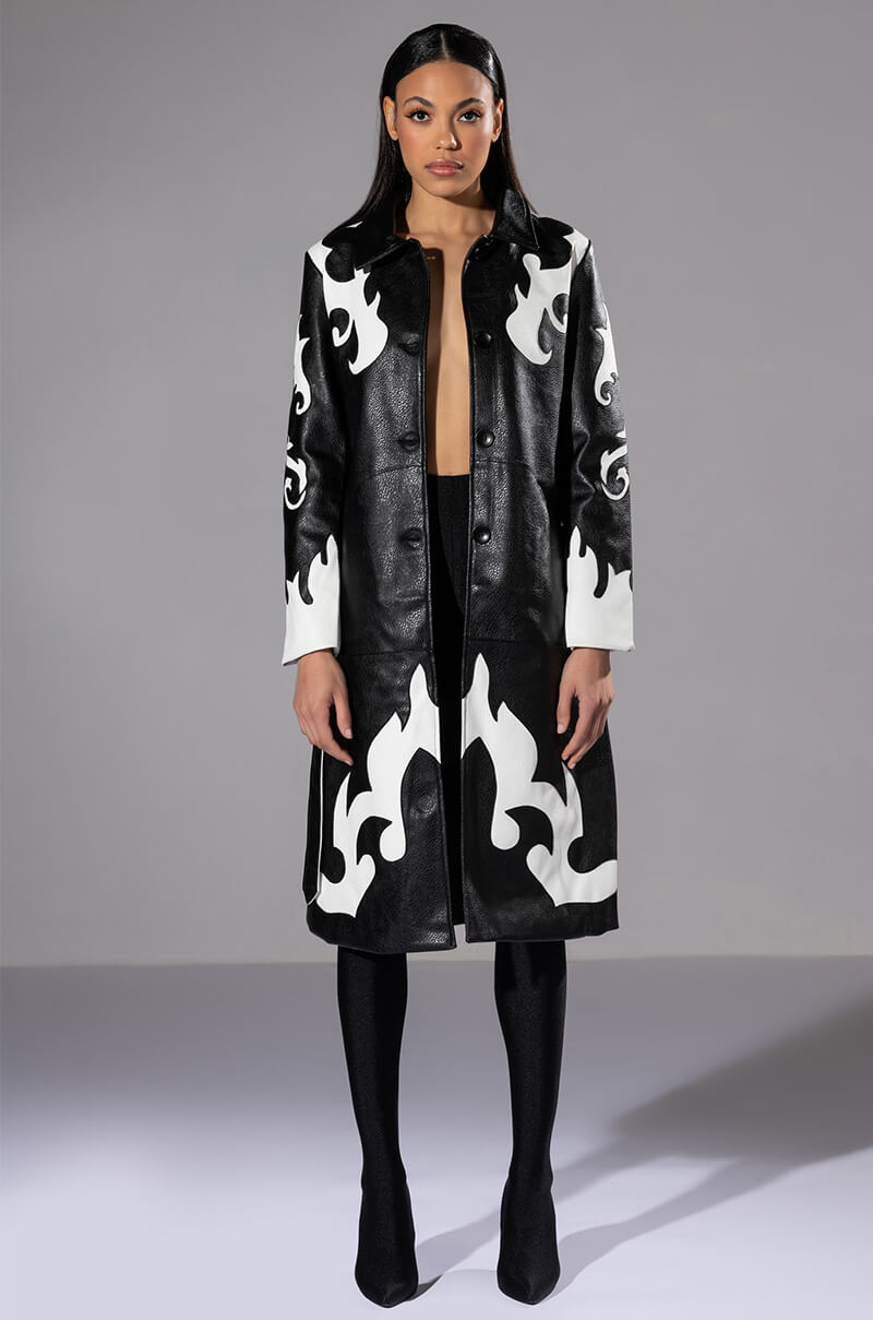 Side View Robot Cowgirl Pu Trench Jacket
