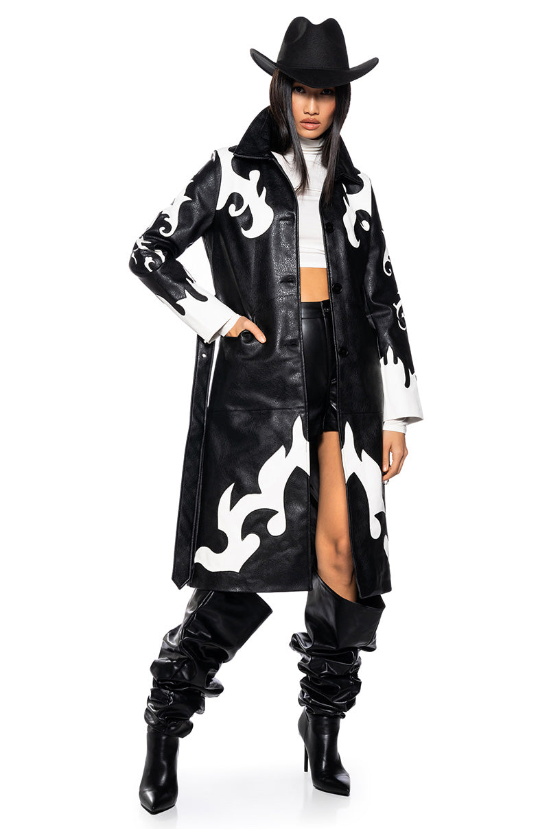 Side View Robot Cowgirl Pu Trench Jacket