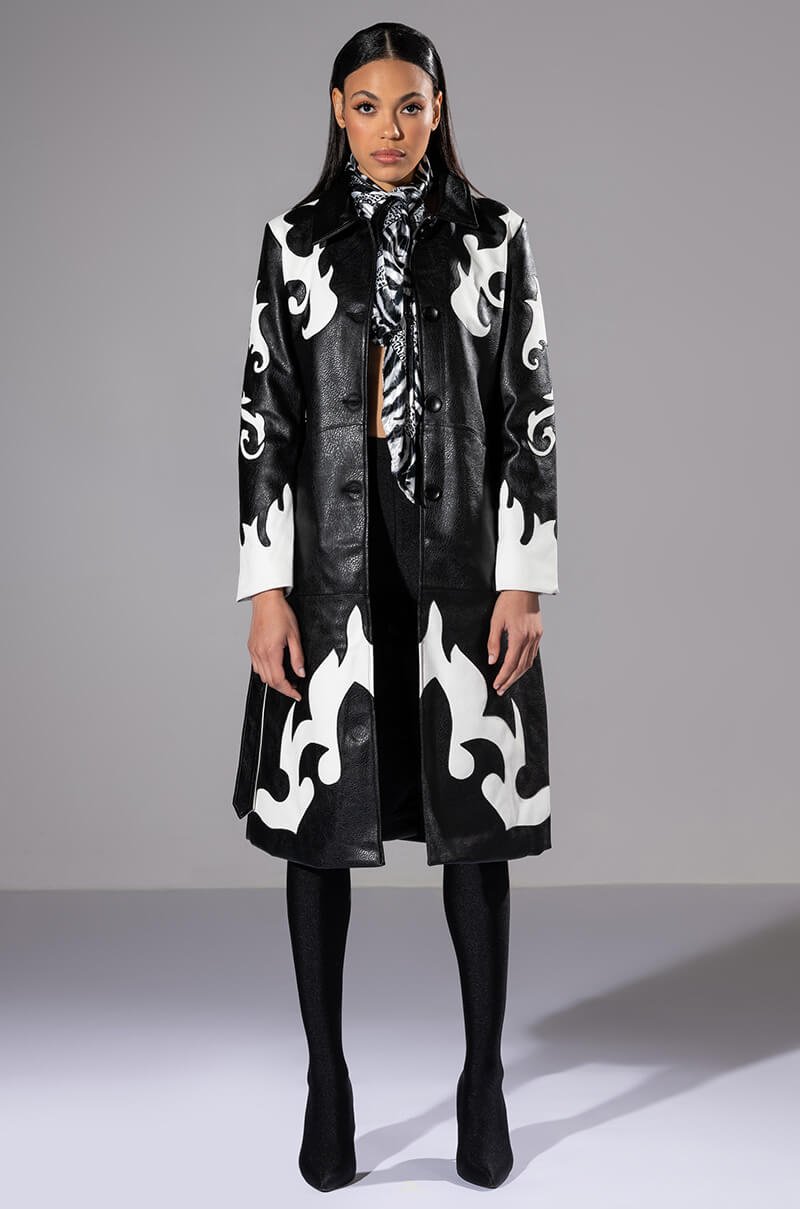 Back View Robot Cowgirl Pu Trench Jacket
