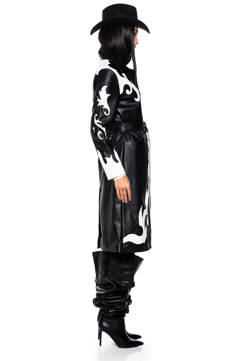Back View Robot Cowgirl Pu Trench Jacket