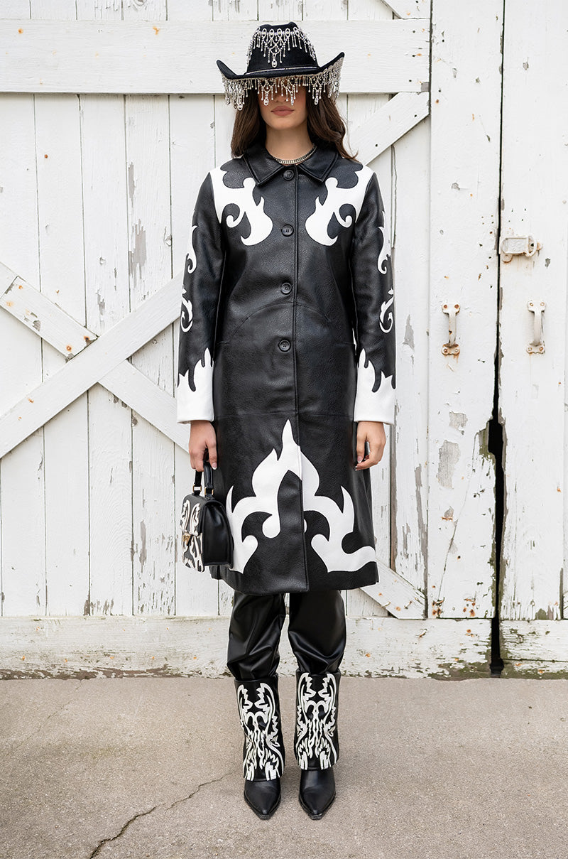 Full View Robot Cowgirl Pu Trench Jacket