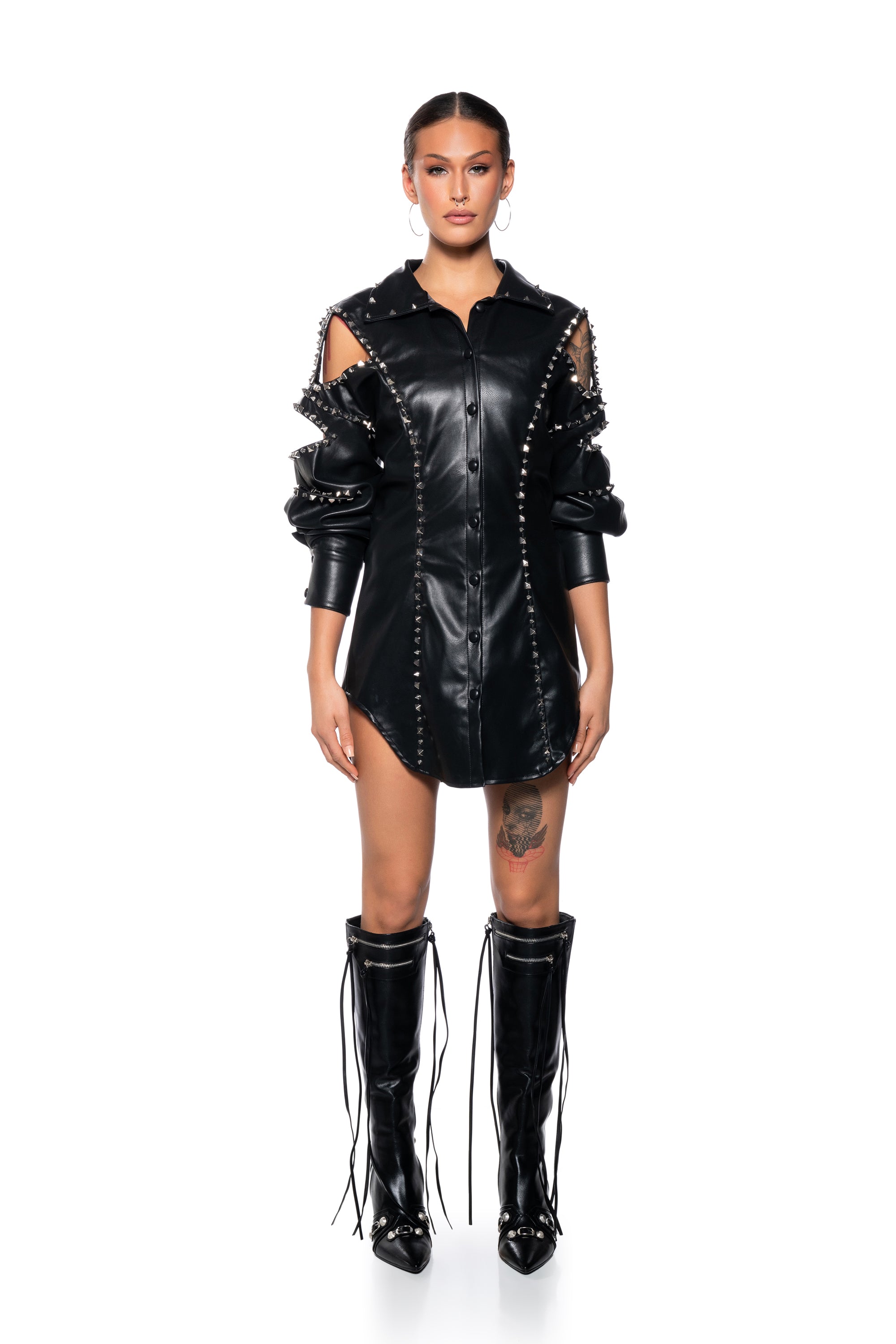 ROCK AND ROLL PU SHIRT DRESS – AKIRA - Main Image