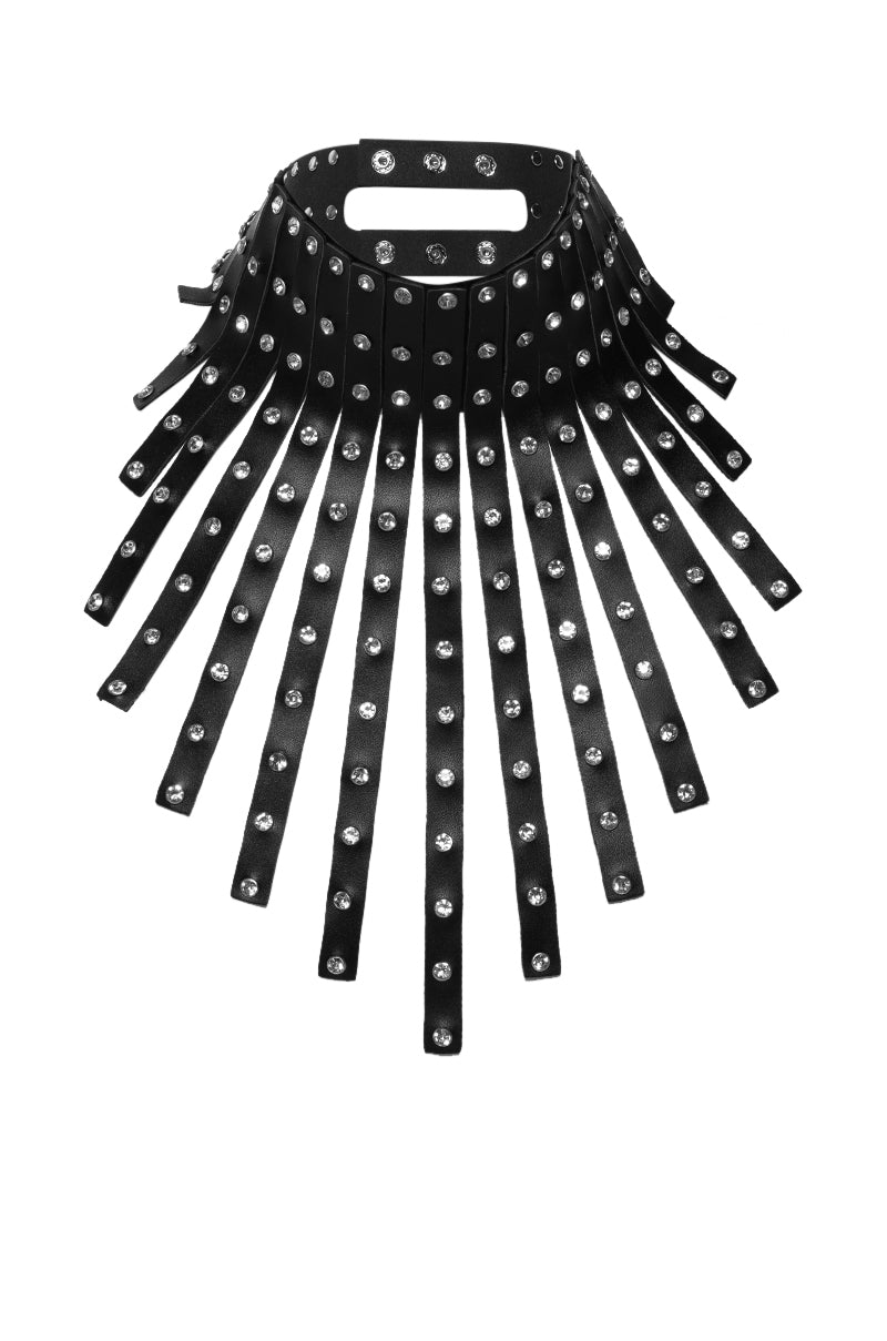 Side View Rock Star 101 Faux Leather Rhinestone Statement Necklace