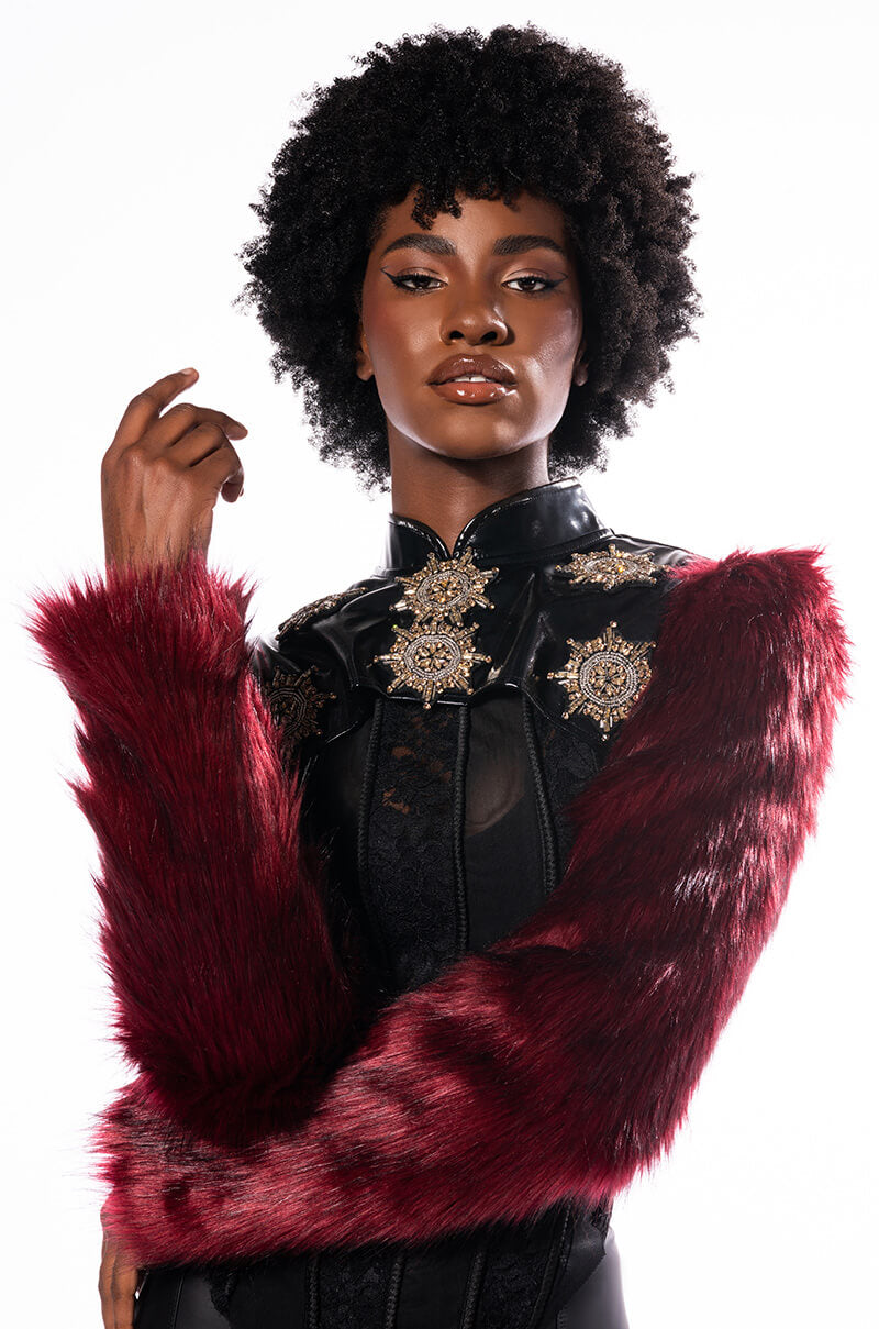 Front View Rock With You Faux Fur Long Sleeve Crop Top 0