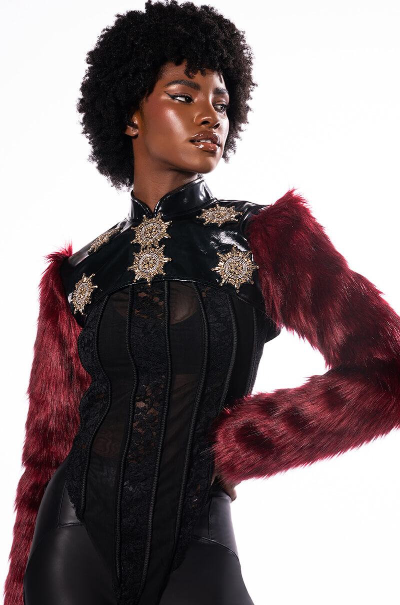 Side View Rock With You Faux Fur Long Sleeve Crop Top 2