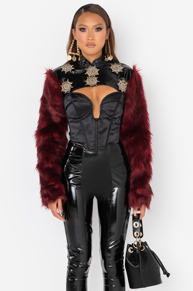 Back View Rock With You Faux Fur Long Sleeve Crop Top 5