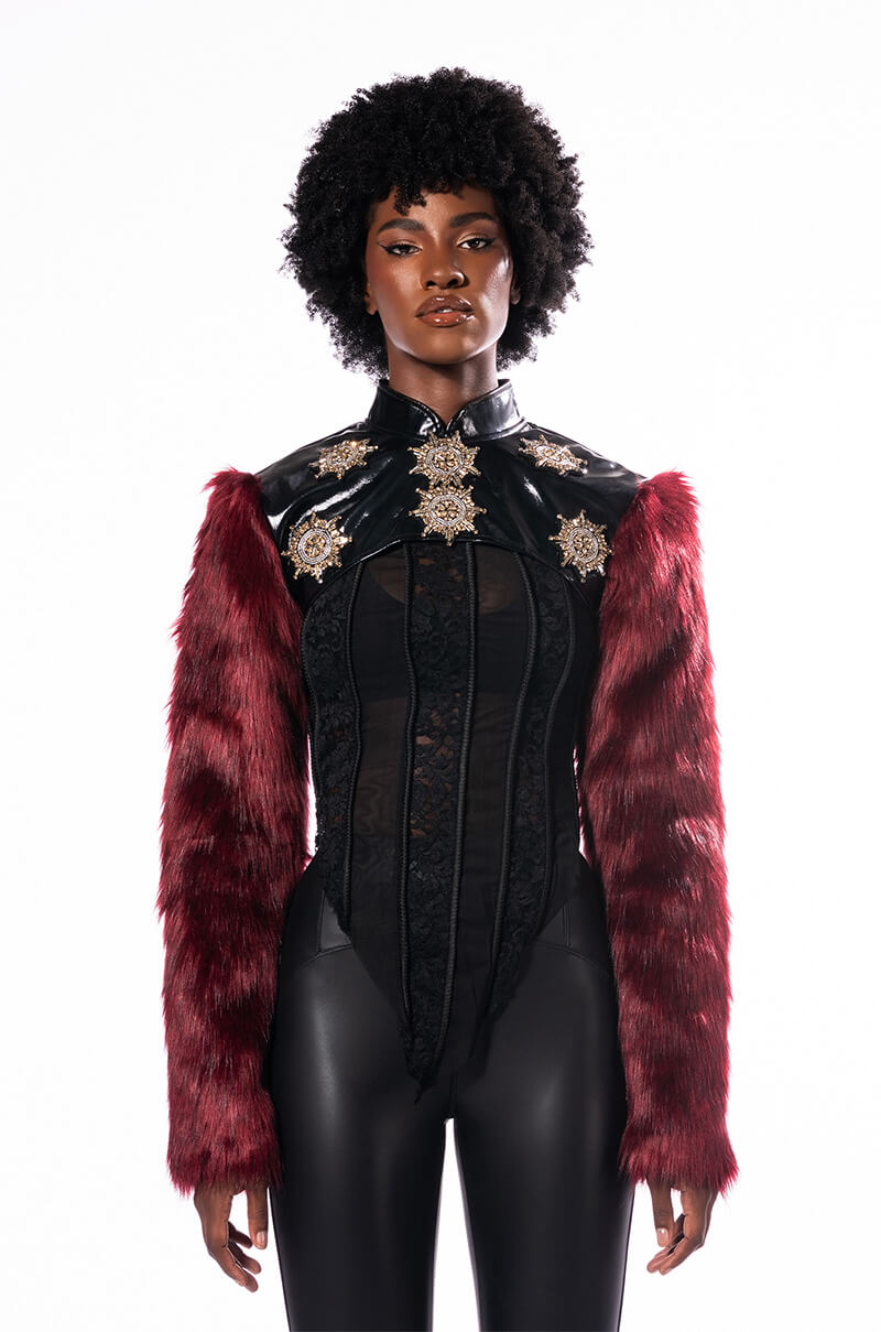 Detail View Rock With You Faux Fur Long Sleeve Crop Top 6