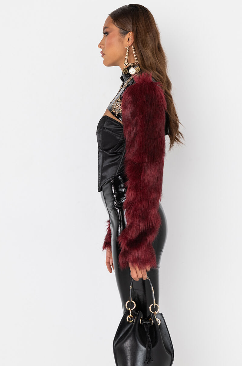 Detail View Rock With You Faux Fur Long Sleeve Crop Top 7