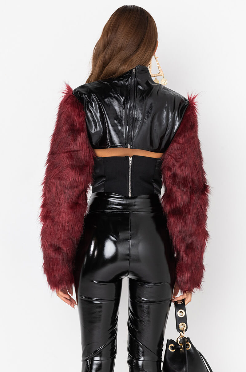Full View Rock With You Faux Fur Long Sleeve Crop Top 9