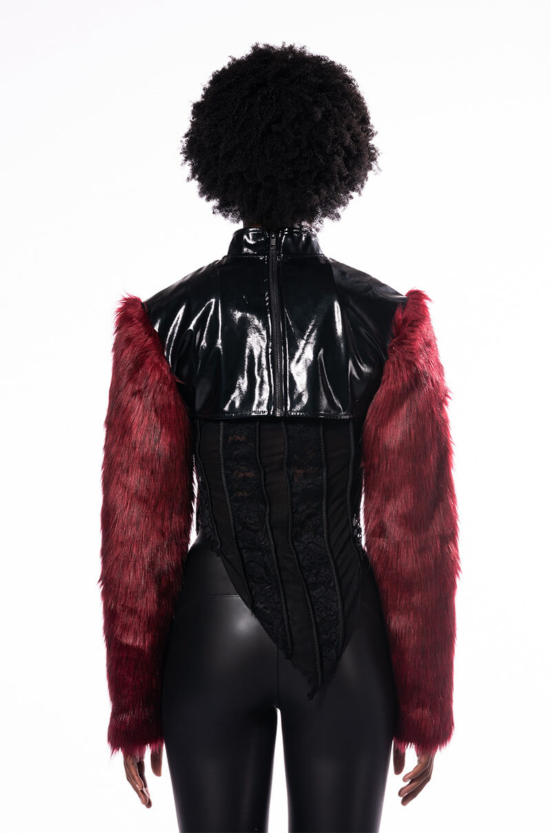 Extra View Rock With You Faux Fur Long Sleeve Crop Top 10