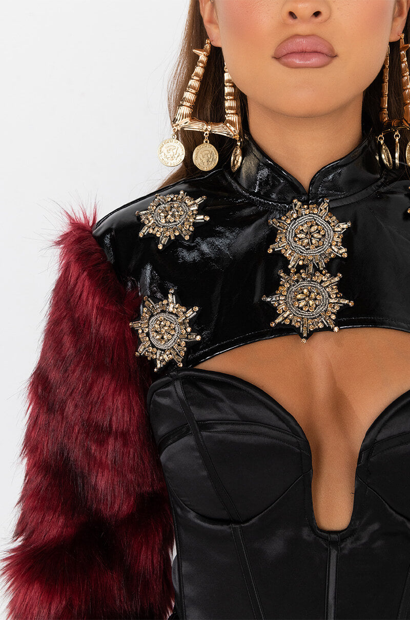 Extra View Rock With You Faux Fur Long Sleeve Crop Top 11