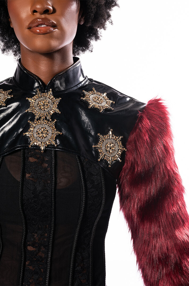 Extra View Rock With You Faux Fur Long Sleeve Crop Top 12