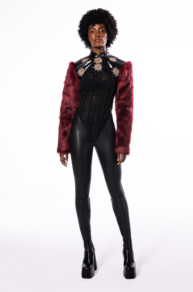 Extra View Rock With You Faux Fur Long Sleeve Crop Top 14