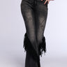 Front View Rodeo Fringe Low Rise Flare Jeans