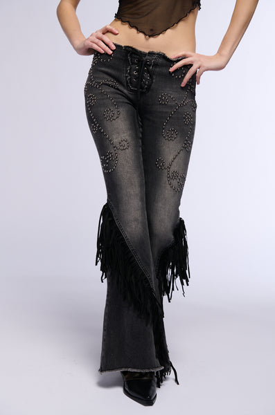 RODEO FRINGE LOW RISE FLARE JEANS – AKIRA