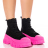 Front View Rollin Black And Pink High Top Sneaker