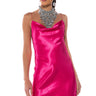 Front View Romance Lives On Cowl Neck Mini Dress In Fuchsia