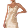 Front View Romance Lives On Cowl Neck Mini Dress In Light Brown