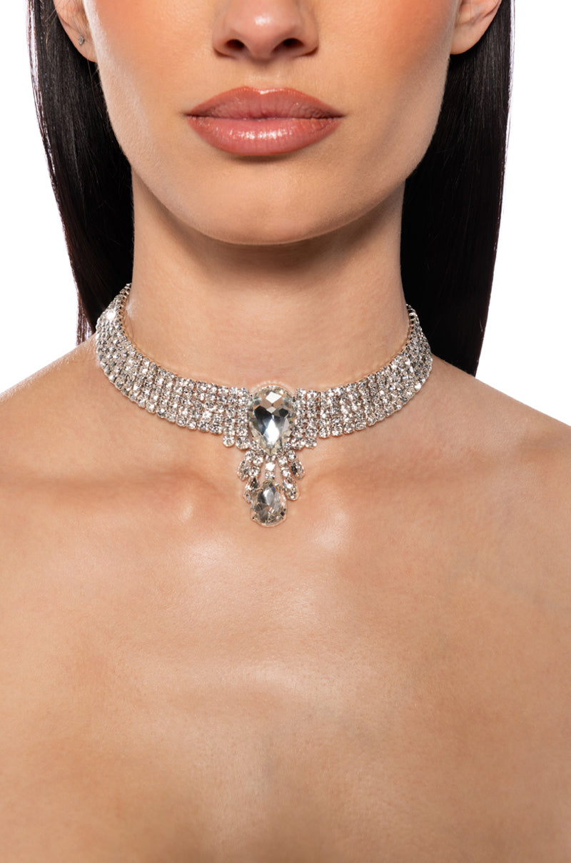 Front View Romance Me Embellished Choker In Silver