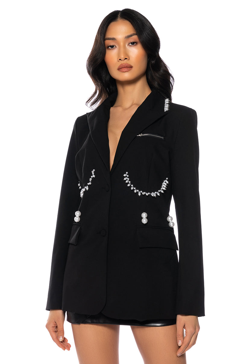 Front View Romance Me Pearl Embellished Blazer