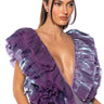 Front View Romantic Ruffled Bodysuit In Purple