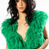 Front View Romantic Tulle Ruffle Bodysuit In Green