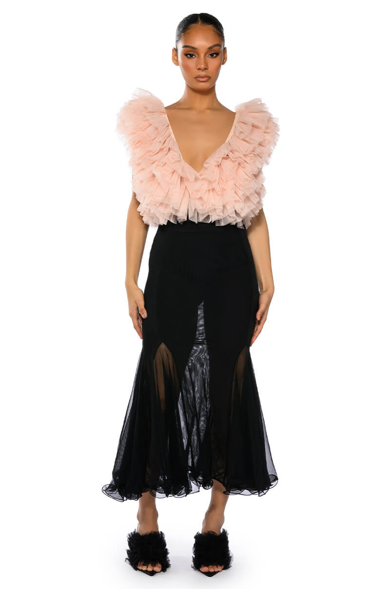 Back View Romantic Tulle Ruffle Bodysuit