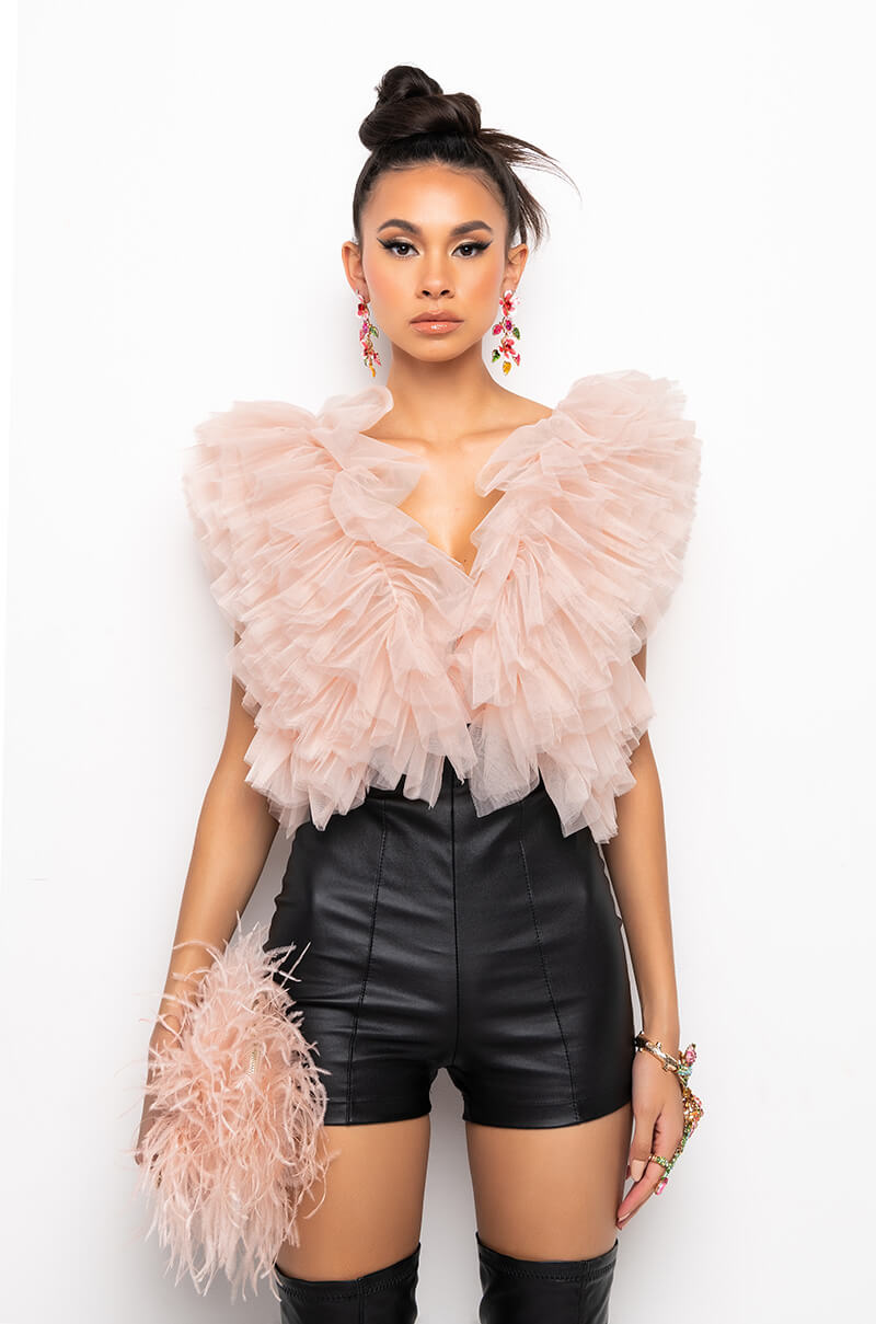 Back View Romantic Tulle Ruffle Bodysuit