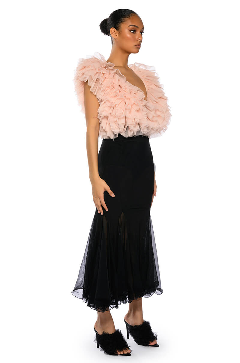 Detail View Romantic Tulle Ruffle Bodysuit