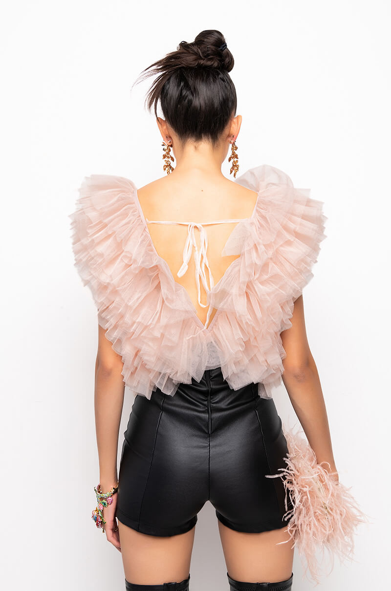 Full View Romantic Tulle Ruffle Bodysuit