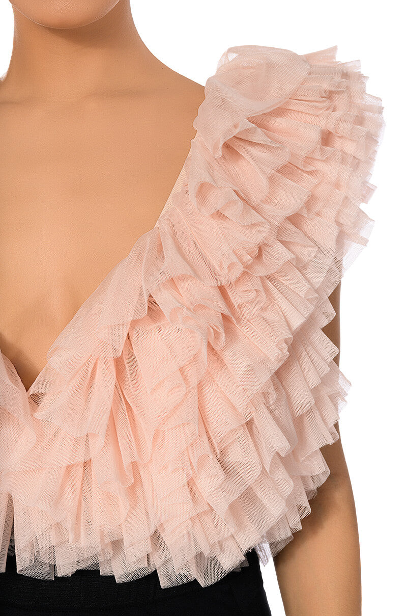 Extra View Romantic Tulle Ruffle Bodysuit
