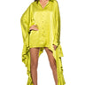 Front View Ronni Button Down Shirt Dress In Lime