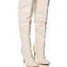 Front View Ronnie Weaved Thigh High Boot In Cream