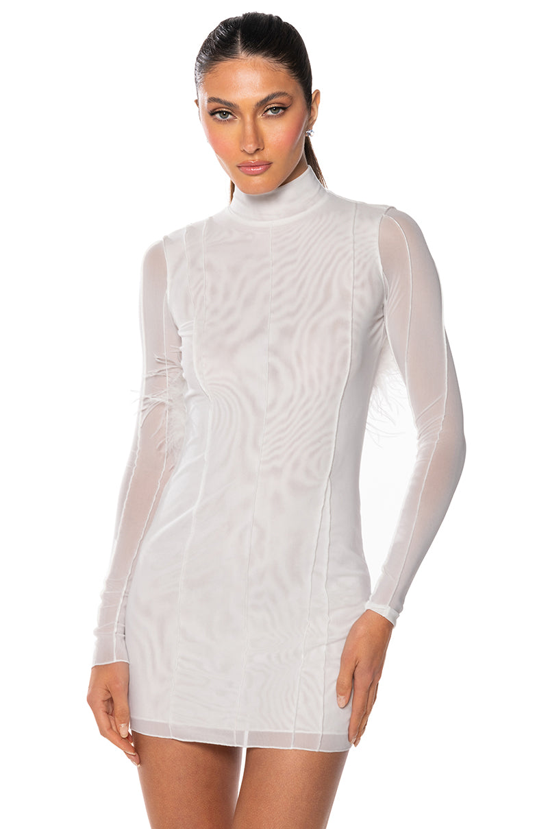 ROSALIE OPEN BACK FUR TRIM MESH MINI DRESS view 0