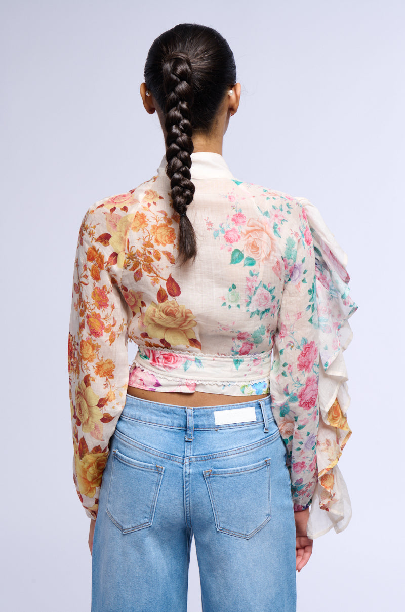 Detail View Rose Printed Linen Blouse 3
