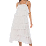 Front View Rose Tiered Sleeveless Maxi Dress In White