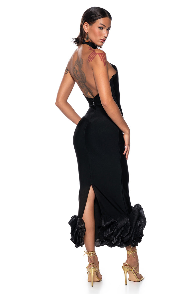 Side View Rosey Halter Bandage Maxi Dress 1