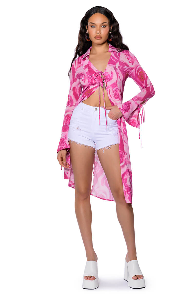 Front View Rosey Tie Front Blouse