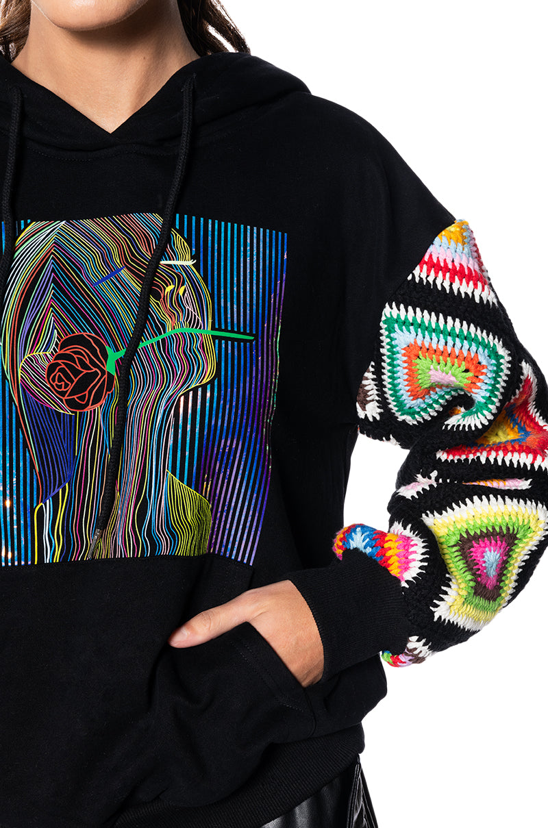 Extra View Rosie Crochet Sleeve Hoodie