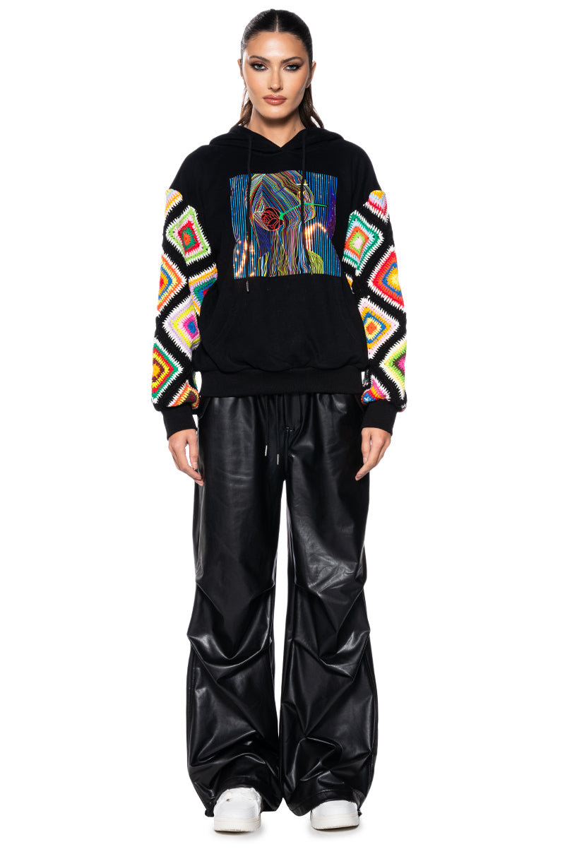 Extra View Rosie Crochet Sleeve Hoodie