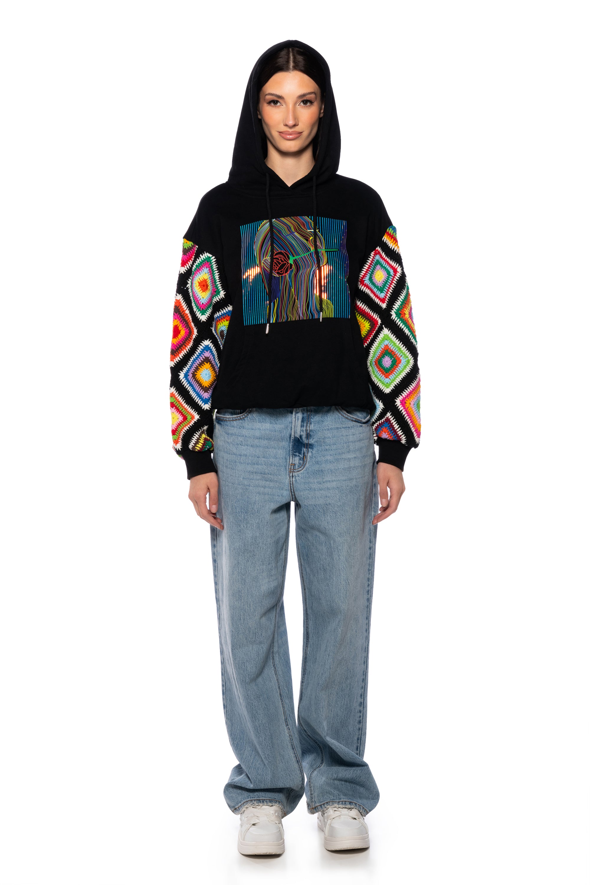 Extra View Rosie Crochet Sleeve Hoodie