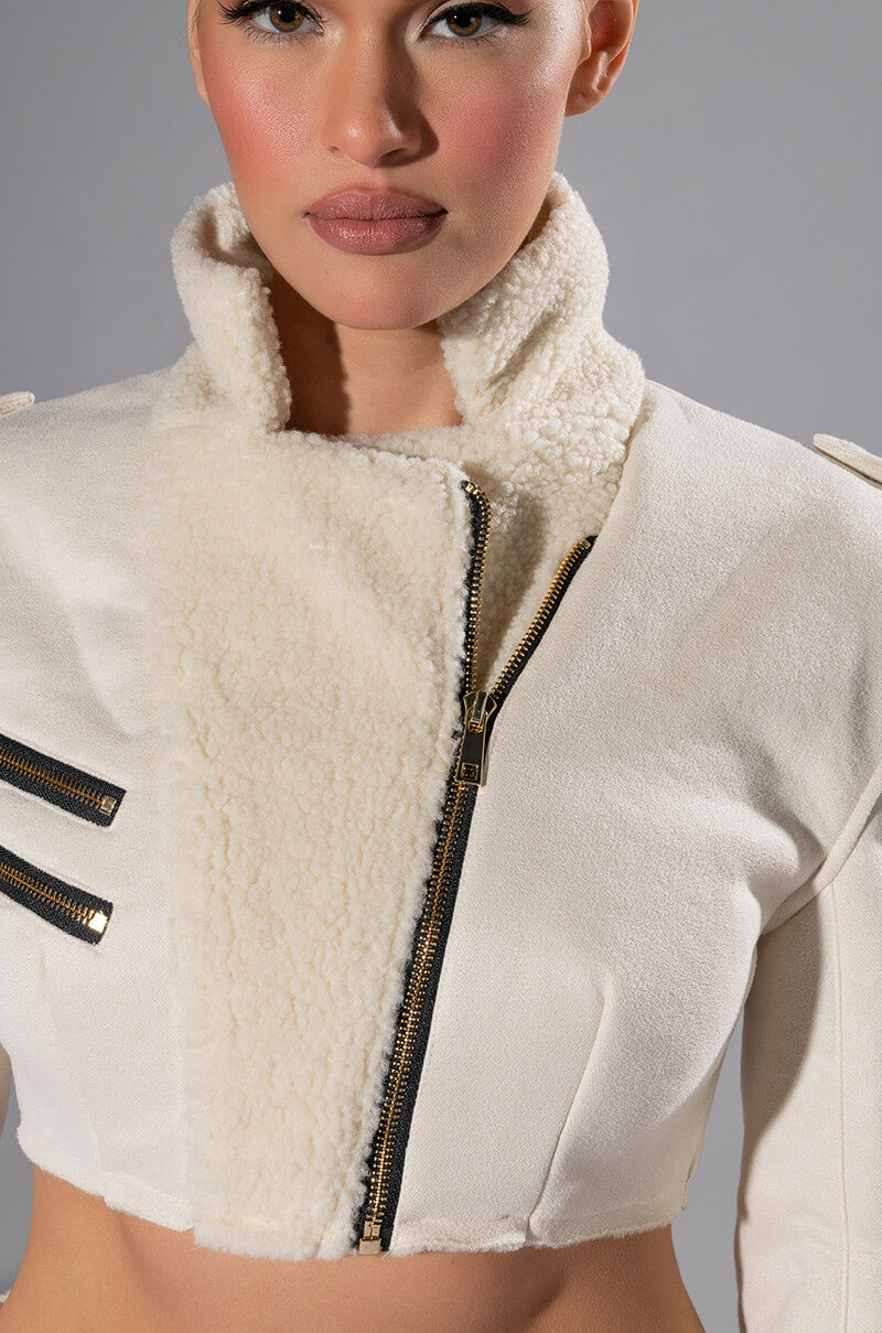 Extra View Rosie Fur Trim Jacket And Mini Skirt Set