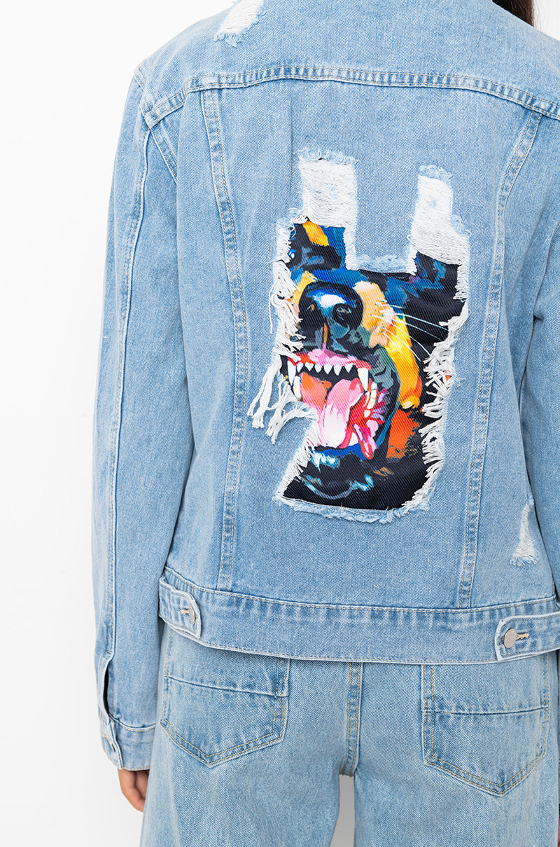 Full View Rottweiler Back Patch Denim Jacket