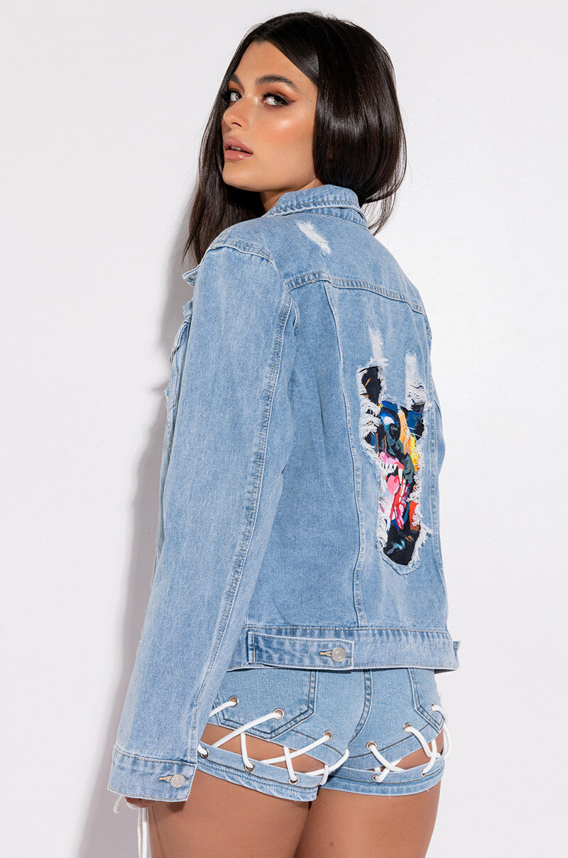 Side View Rottweiler Back Patch Denim Jacket