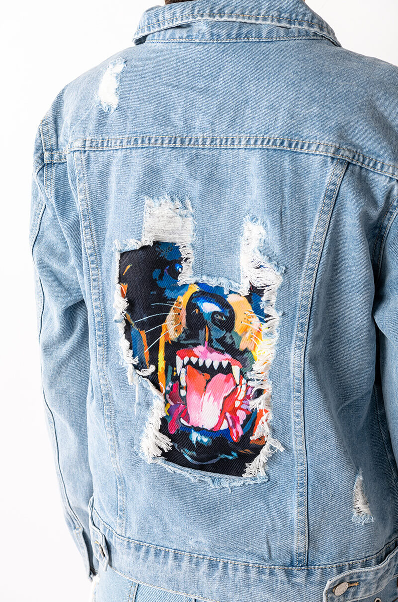 Extra View Rottweiler Back Patch Denim Jacket