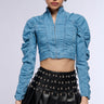 Front View Rouched Denim Jacket